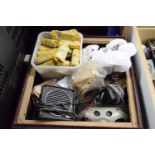 BOX CONTAINING VINTAGE RADIO EQUIPMENT, MICROPHONES, VALVES ETC