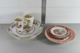 TWO COMMEMORATIVE MUGS AND LARGE DISH, TOGETHER WITH A DECORATIVE PLATE ETC