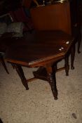 HARDWOOD OCTAGONAL OCCASIONAL TABLE WITH RING TURNED LEGS, APPROX 75CM