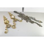 TWO BRASS FIRESIDE IMPLEMENTS AND OTHER BRASS ITEMS ETC