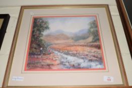 FRAMED PASTEL BEARING SIGNATURE, JOE WATERS, AND ARTIST'S LABEL VERSO, APPROX 31 X 33CM