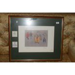 FRAMED RACING INTEREST PRINT, SIGNED, MOUNTED WITH AINTREE 93 TICKETS, APPROX 69CM