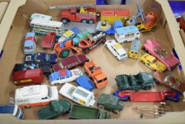 BOX CONTAINING DINKY TOYS, ALL IN PLAY WORN CONDITION