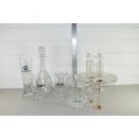 GLASS TAZZA AND OTHER GLASS BOWLS AND A DECANTER WITH STOPPER