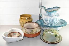 CERAMICS, CHEESE DISH AND COVER, DOULTON JARDINIERE ETC