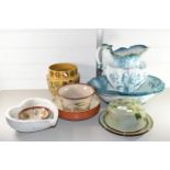 CERAMICS, CHEESE DISH AND COVER, DOULTON JARDINIERE ETC