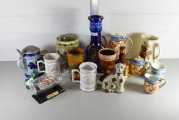 QTY OF CERAMIC AND GLASS ITEMS, COMMEMORATIVE MUGS ETC