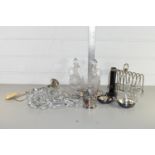 BOX CONTAINING PLATED TOAST RACK, GLASS KNIFE RESTS, ETC