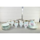 TRAY CONTAINING MAINLY CERAMICS, TEA WARES, CUPS, SAUCERS, TEA POT, IN FLORAL DESIGN BY ROYAL