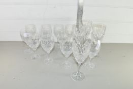 SET OF CRYSTAL WINE GLASSES AND FOUR LARGER HOCK GLASSES