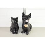 TWO PLASTER MODELS, ONE OF A SCOTTIE DOG, THE OTHER A CAT