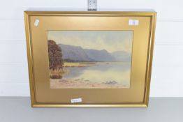 WATERCOLOUR OF A LAKE SCENE WITH MOUNTAINS IN BACKGROUND, SIGNED LOWER LEFT, A ROSSER