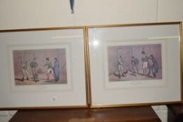 FRAMED COLOURED ALKEN ENGRAVINGS "COCK-FIGHTING" (2), EACH FRAME WIDTH APPROX 53CM