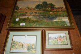 TWO SMALL WATERCOLOURS, SIGNED LESK DEPICTING OXNEAD MILL AND THE GENERAL STORE, THE CLOSE, NORWICH,