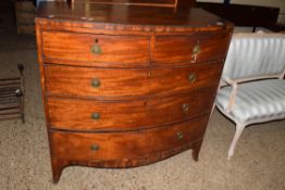 19TH CENTURY MAHOGANY BOW FRONT CHEST OF TWO SHORT OVER THREE LONG DRAWERS, WIDTH APPROX 105CM