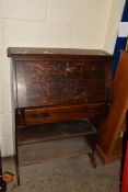 SMALL DROP FRONT OAK BUREAU WITH CARVED DECORATION, WIDTH APPROX 73CM