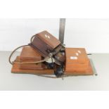 VINTAGE TELEPHONE EQUIPMENT WITH HANDSET AND WOODEN ACCESSORIRES