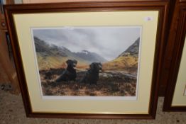 LARGE FRAMED STEPHEN TOWNSEND PRINT, BLACK LABRADOR, FRAME WIDTH APPROX 84CM