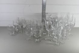 GLASS WARES, WINE GLASSES, BRANDY GLASSES ETC