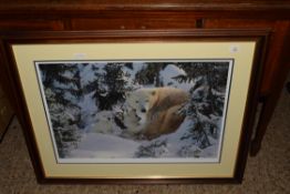 FRAMED STEPHEN TOWNSEND PRINT OF POLAR BEARS, FRAME WIDTH APPROX 96CM