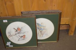 SET OF SIX FRAMED ILLUSTRATIONS OF BIRDS