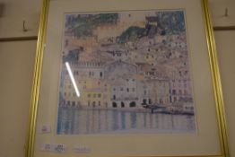 PAIR OF FRAMED PRINTS, MEDITERRANEAN KLIMT PAINTINGS