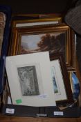 BOX CONTAINING FRAMED PICTURES AND COLLECTORS PLATES, SOME RAILWAY INTEREST ETC