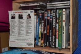 BOX OF DVDS ETC