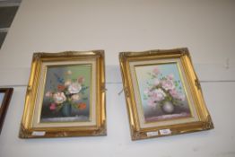 PAIR OF MODERN OILS - STILL LIFE FLOWERS