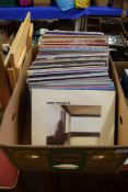 BOX CONTAINING 33RPM RECORDS INCLUDING DIRE STRAITS, SIMPLY RED, GENESIS ETC