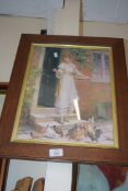 FRAMED PRINT OF A GIRL FEEDING CHICKENS