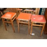 THREE UPHOLSTERED KITCHEN STOOLS