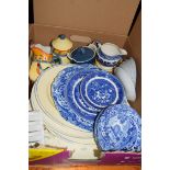 BOX OF BLUE AND WHITE AND OTHER CERAMICS