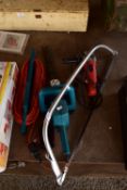 QTY OF TOOLS, ELECTRIC HEDGE TRIMMER, BLACK & DECKER ANGLE GRINDER AND A TREE SAW ETC