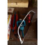 QTY OF TOOLS, ELECTRIC HEDGE TRIMMER, BLACK & DECKER ANGLE GRINDER AND A TREE SAW ETC