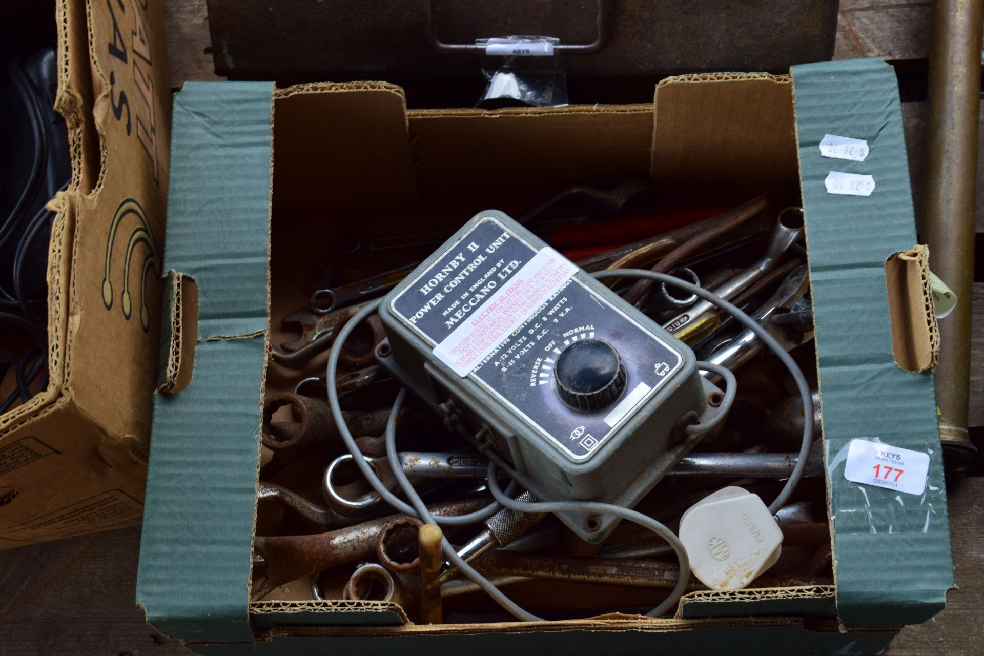 BOX OF TOOLS TO INCLUDE SPANNERS, PLIERS