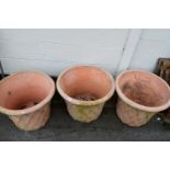 THREE TERRACOTTA PLANTERS, HEIGHT 45CM