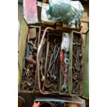 TOOLBOX CONTAINING VARIOUS TOOLS, SPANNERS, ADJUSTABLE WRENCHES ETC