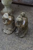 PAIR OF COMPOSITE GARDEN STATUES OF SQUIRRELS, HEIGHT 25CM