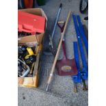 QTY OF TOOLS, SPADES AND RAKES