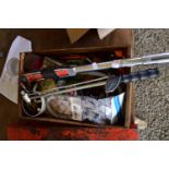 BOX CONTAINING TOOLS, PLUMBING PARTS, SCREWS, RATCHETS ETC