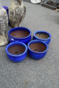 FOUR PLANT POTS, APPROX HEIGHT 18CM, WIDTH 26CM