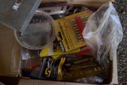 BOX CONTAINING SCREWS, DRILL BITS, DOUBLE BIT SETS ETC