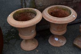 PAIR OF TERRACOTTA GARDEN URNS, HEIGHT 45CM, WIDTH 38CM