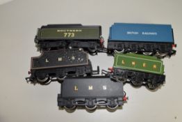 Unboxed 00 gauge group of five tenders by Mainline and Hornby etc