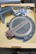Tray containing two Hornby turntables together with tunnel entrances etc