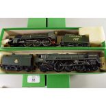 Hornby "Hereward the Wake" locomotive No 70037 together with a Hornby "Sir Blamor de Ganis"