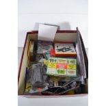 Box containing various model railway scenery accessories, figures etc