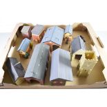 Group of resin and plastic models of buildings to include engine shed, water tower, church etc