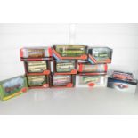 Tray containing a quantity of boxed model buses to include Corgi and Exclusive First Editions